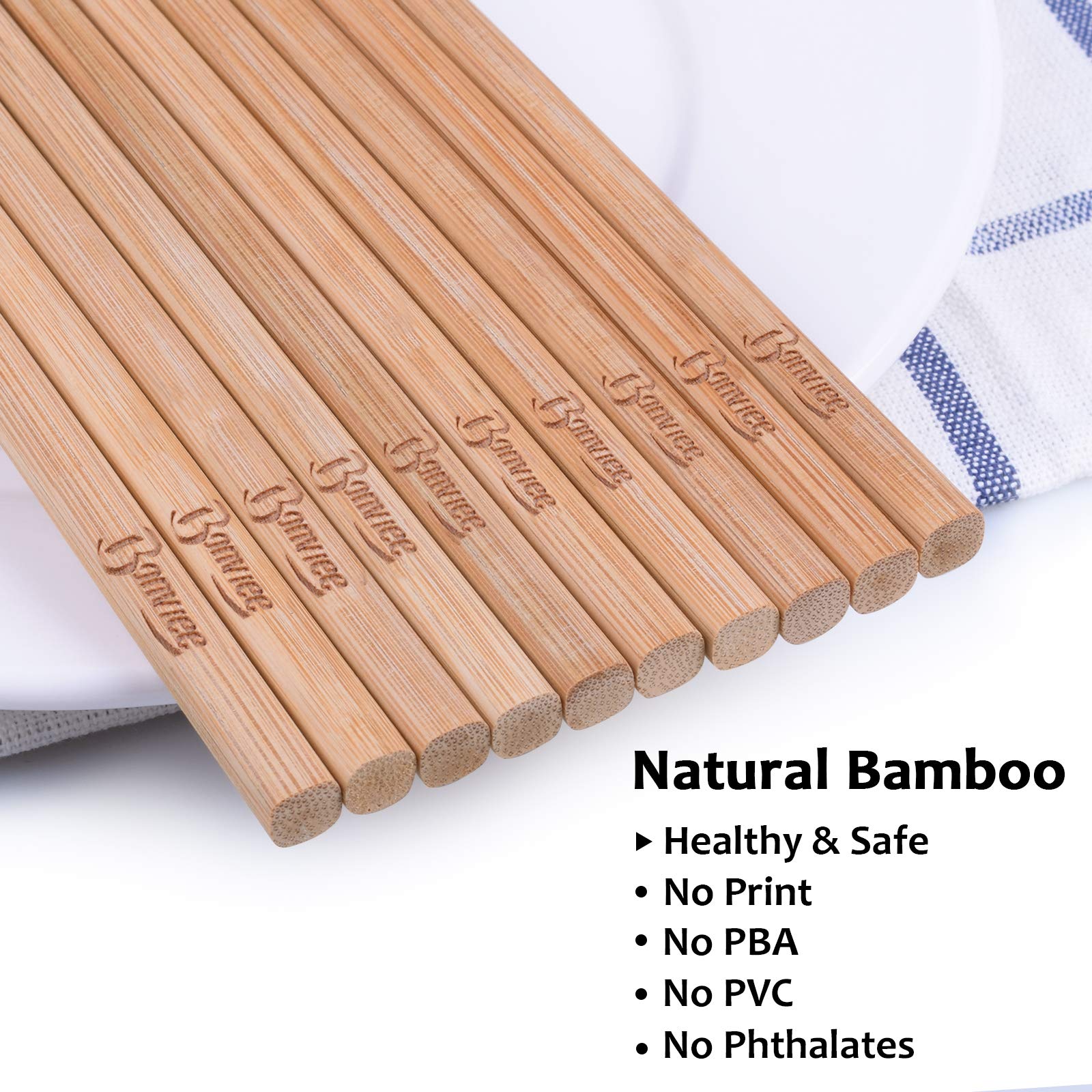Bonviee Bamboo Chopsticks Reusable Japanese Chopsticks Set 9.45\