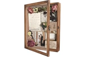 GraduatePro Shadow Box Frame 11x14 Display Case with Linen Back, Real Glass Window Door with Hinge, Picture Frame Wedding Bouquet Memorabilia Medals Photos Memory Box for Keepsakes, Carbonized Black