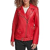 Levi's womens Oversized Faux Leather Belted Motorcycle Jacket (Standard & Plus Sizes)