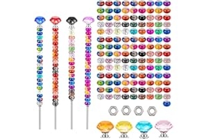 WINMIST GLIMPSE Colorful Beaded DIY Fairy Fairy Garden Wooden Post Decoration Kit 112 PCS, 4 Colored Crystal Heads, Top 4 Threaded Rods, 100 Colored Large Hole Beads, Garden Christmas Outdoor Decoration Supplies