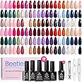 Beetles 60 Colors Gel Nail Polish Set, Spring Summer Red Brown Glitter Blue Gel Polish 69 PCS Exquisite Femininity Collection with 5Pcs Base Top Coat Gel