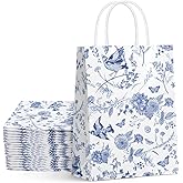 16Pcs Floral Paper Gift Bag Blue White Party Bags with Handles Chinoiserie Hydrangea Branches Something Blue Before I do Decorative Package Bags for Wedding Birthday Baby Shower Party Supply