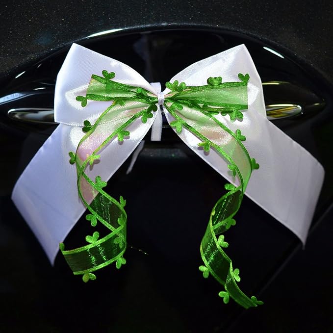 Miya@ 10 hochwertige Handgemacht Weiss Antenneschleifen mit Herzschleifen aus Satin, Auto Schleifen, Hochzeit Deko, Autoschmu