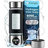 Energilz Hydrogen Water Bottle | 16.2 oz (480 ml) Hydrogen Water Generator | 6000 PPB Hydrogenator Machine | SPE/PEM Ionizer Generator (Silver)
