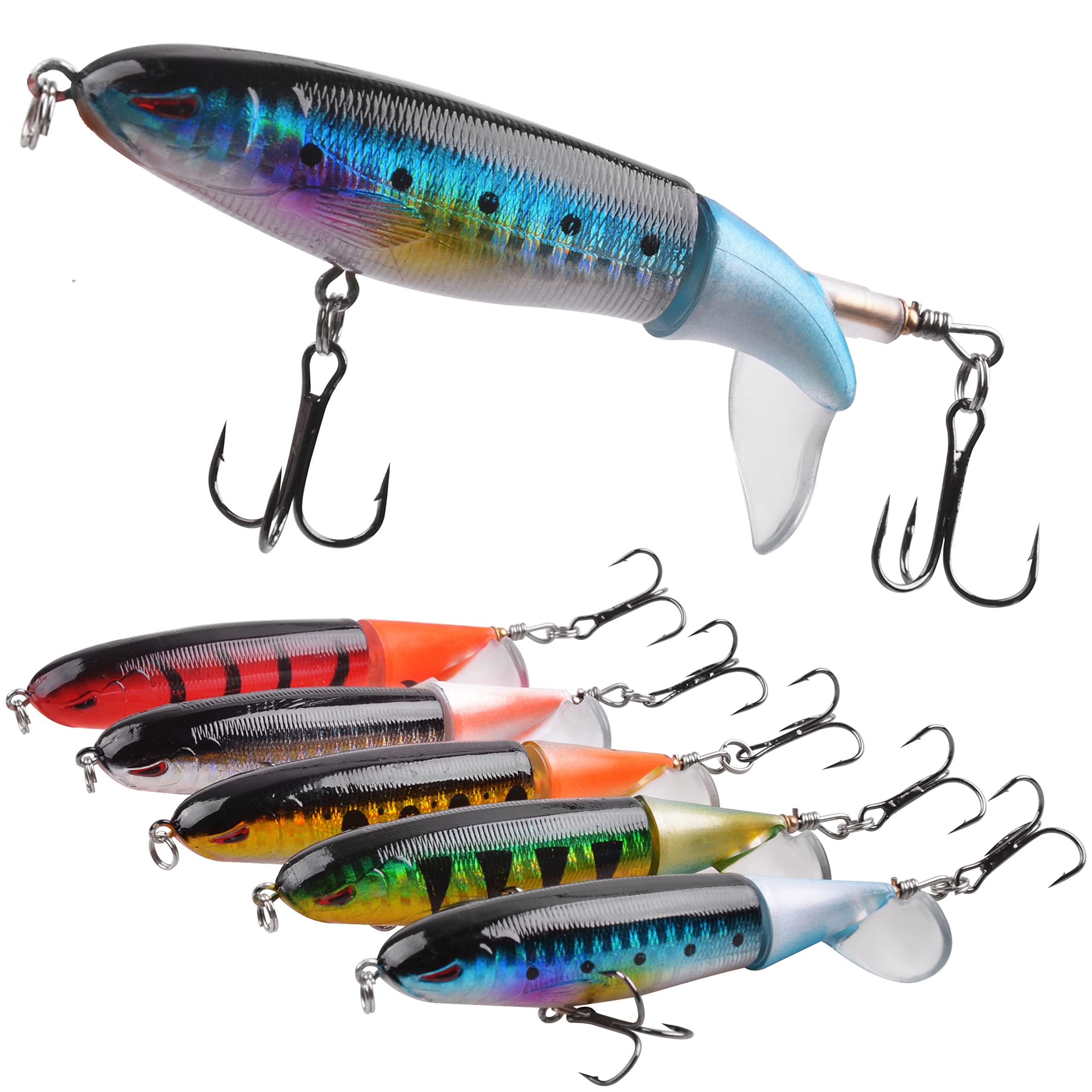 OROOTL Topwater Fishing Lures Kit - 3pcs - Floating Swimbait - Rotating Tail - Bass, Catfish, Pike, Perch - High Carbon Steel Hooks - ABS Body