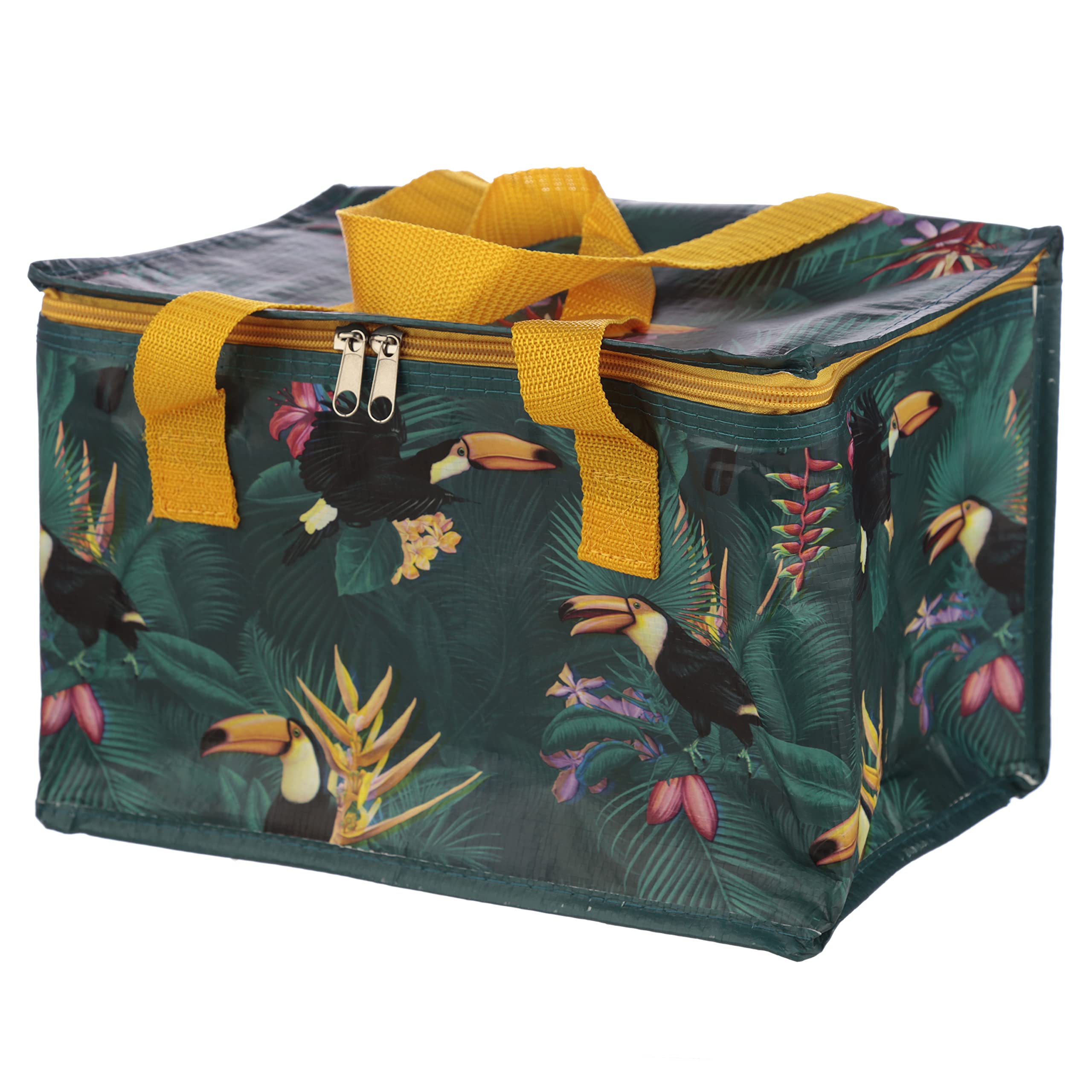 Puckator Woven Picnic Cool Bag with Toucan Party Design - Insulated Camping Bag - Beach Accessories for Women Men Family - Large Lunch Bags - Packed Lunch Bag - Picnic Box - Collapsable Lunchbag
