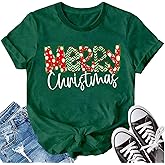 LBP Womens Christmas Shirt Merry Christmas Letter Print T-Shirt Xmas Holiday Tee Tops