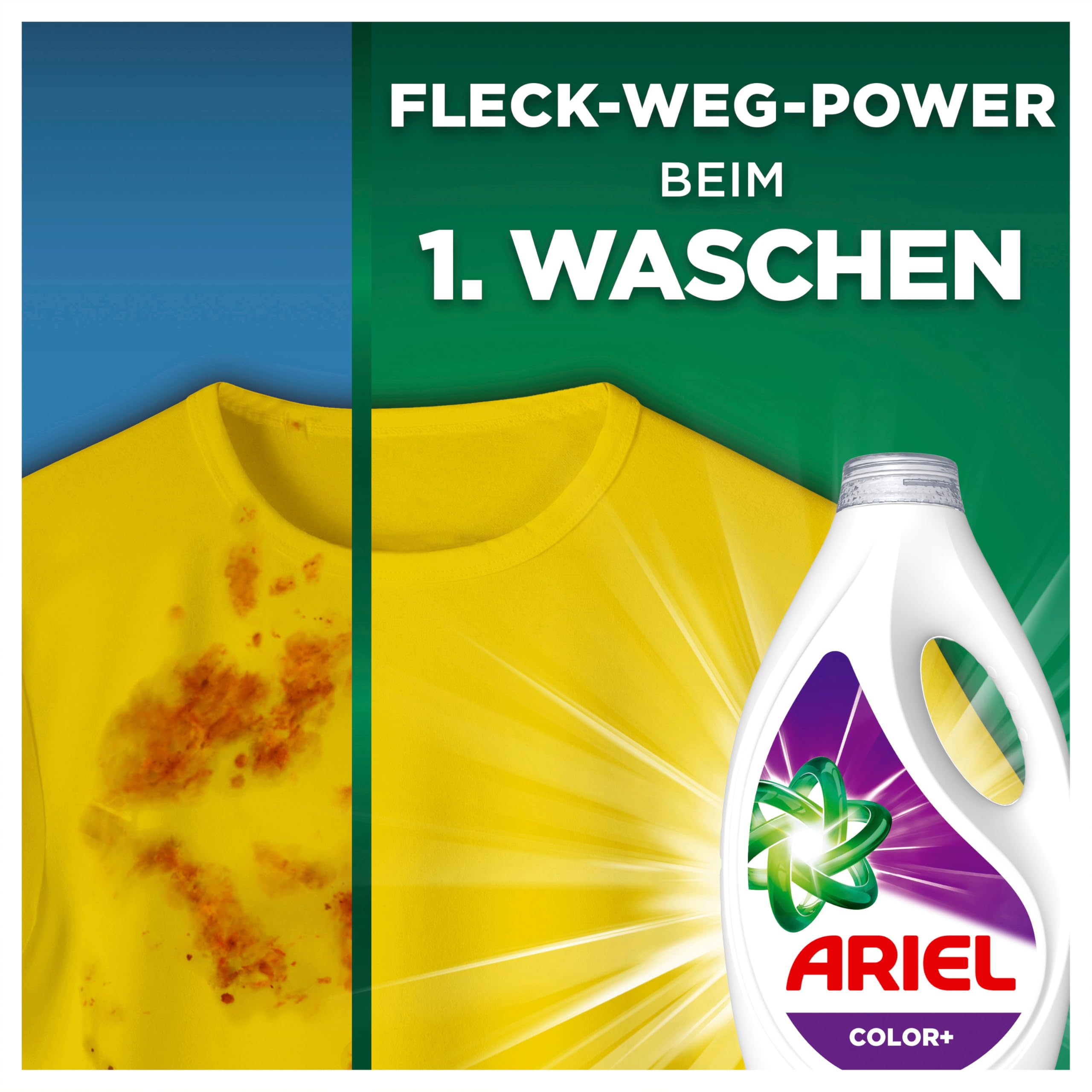 Ariel Flüssigwaschmittel, 80 Wäschen, Color+, Fleck-Weg-Power beim 1. Waschen, selbst in kaltem Wasser 2