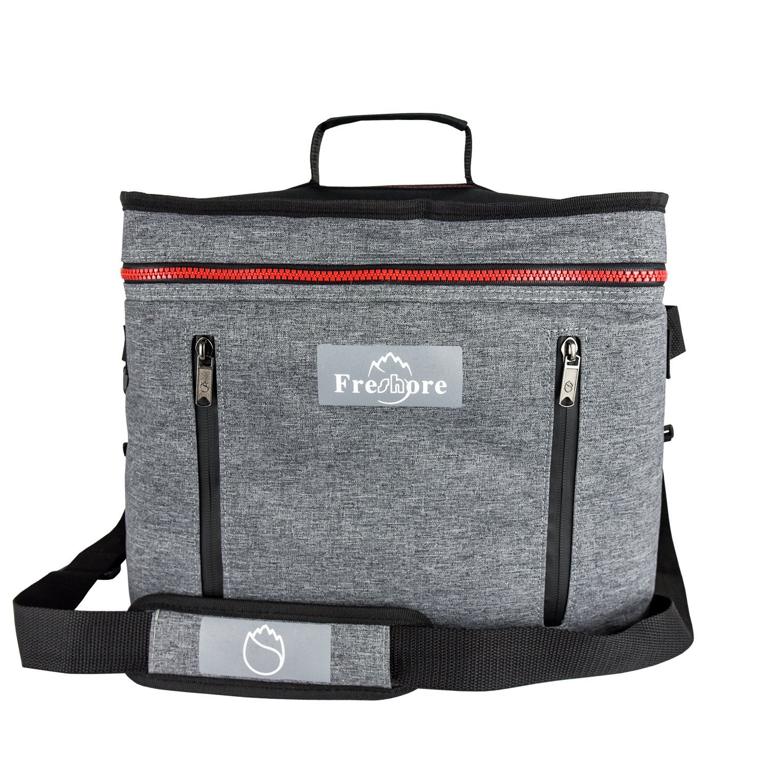 Freshore Collapsible Travel Large Portable Insulated Folding Cooler Compartment Thermal Bag - Meal Prep Big Lunch Box Backpack Picnic Car Tote with Adjustable Strap (Dark Grey)