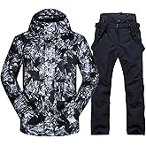 Mens Ski Jacket and Pants Set Ski Suit Winter Waterproof Windproof Hooded Snow Coat 2 Pieces Snowboarding Snowsuits