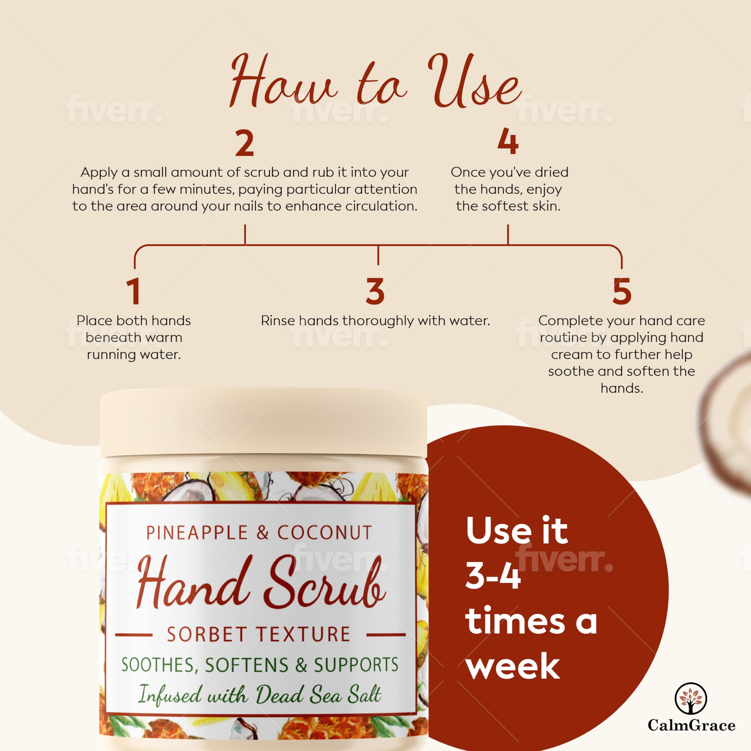 Hand Scrub for Dry Hands | Hand Exfoliating Scrub with Dead Sea Salts & Pineapple Coconut Scent | For Hands with Sorbet Texture | 10.5oz | Fortified with Avocado Oil, Vitamin E, C