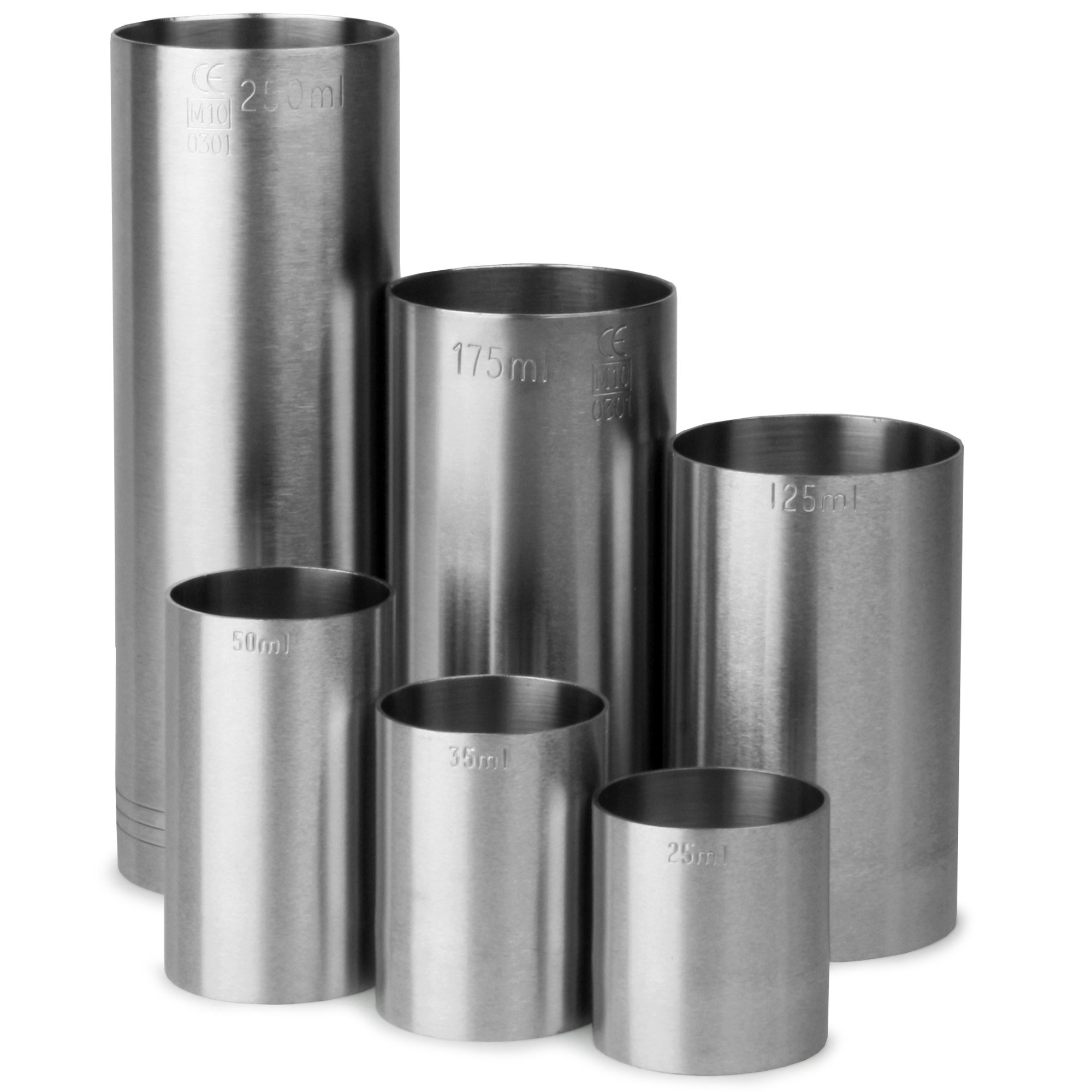 Stainless Steel Thimble Bar Measures 6 Piece Bundle Set - CE Marked 25ml/35ml/50ml/125ml/175ml/250ml Spirit Measures