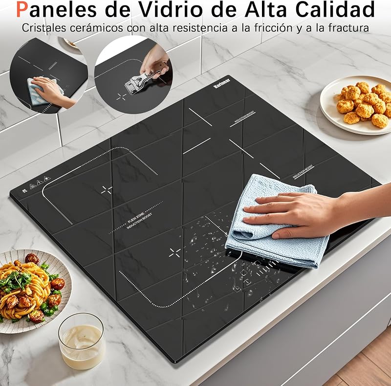 Placa Induccion 4 Fuegos con Zona Flexible, Empotrable 60CM, 7200W