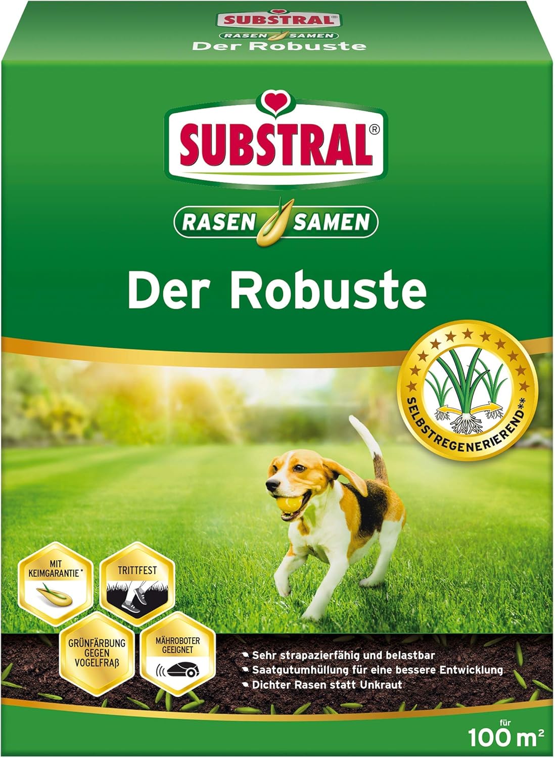 Substral Rasensamen Der Robuste, Sport- und Spielrasen, Einzigartige Strapazierrasen-Mischung, 2 kg für 100 m²