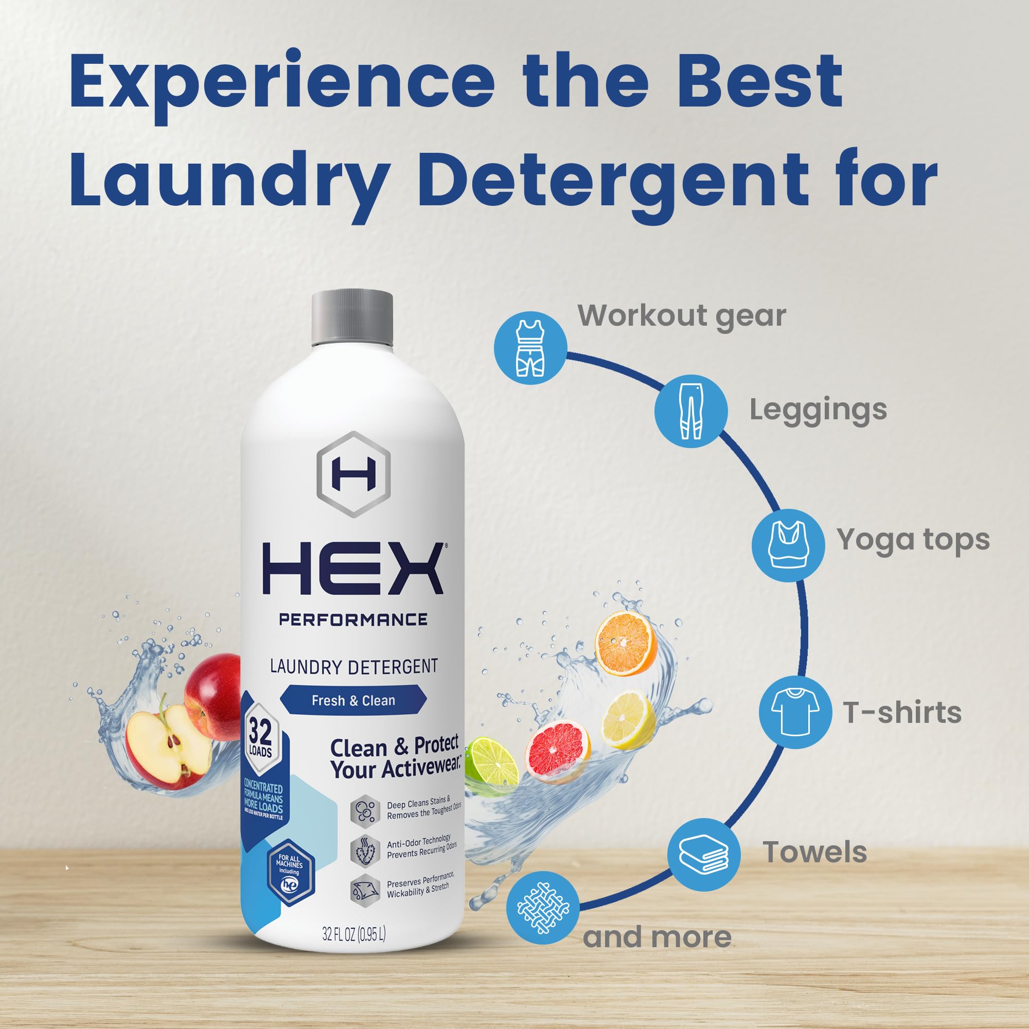 HEX Performance Laundry Detergent, Fresh & Clean, 64 Loads (Pack of 2) - Designed for Activewear, Eco-Friendly, Concentrated Formula