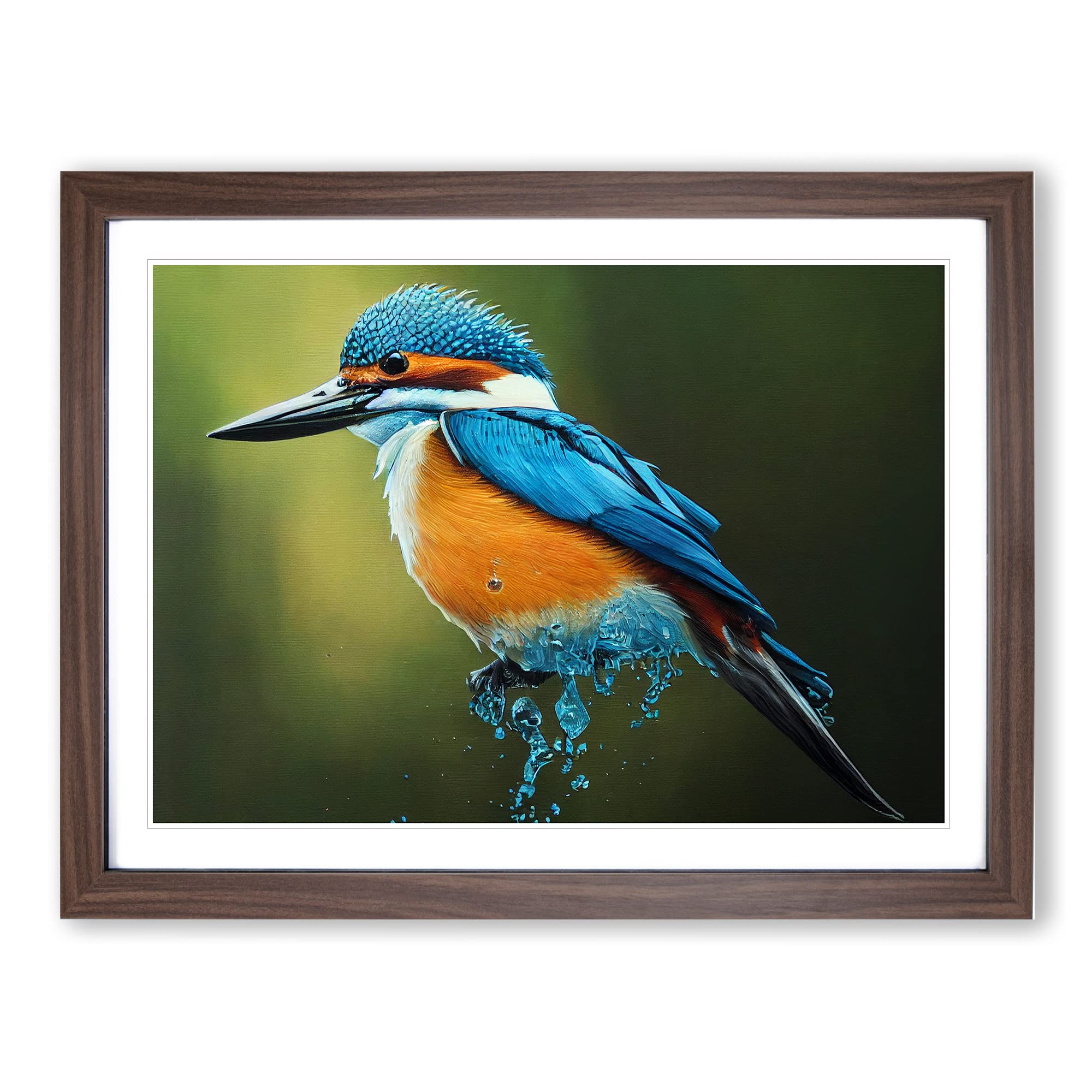 Edgy Kingfisher Bird Framed Print | A4 Walnut Framed Wall Art | Ready to Hang | Modern Nature Picture | Living Room Bedroom Lounge Office