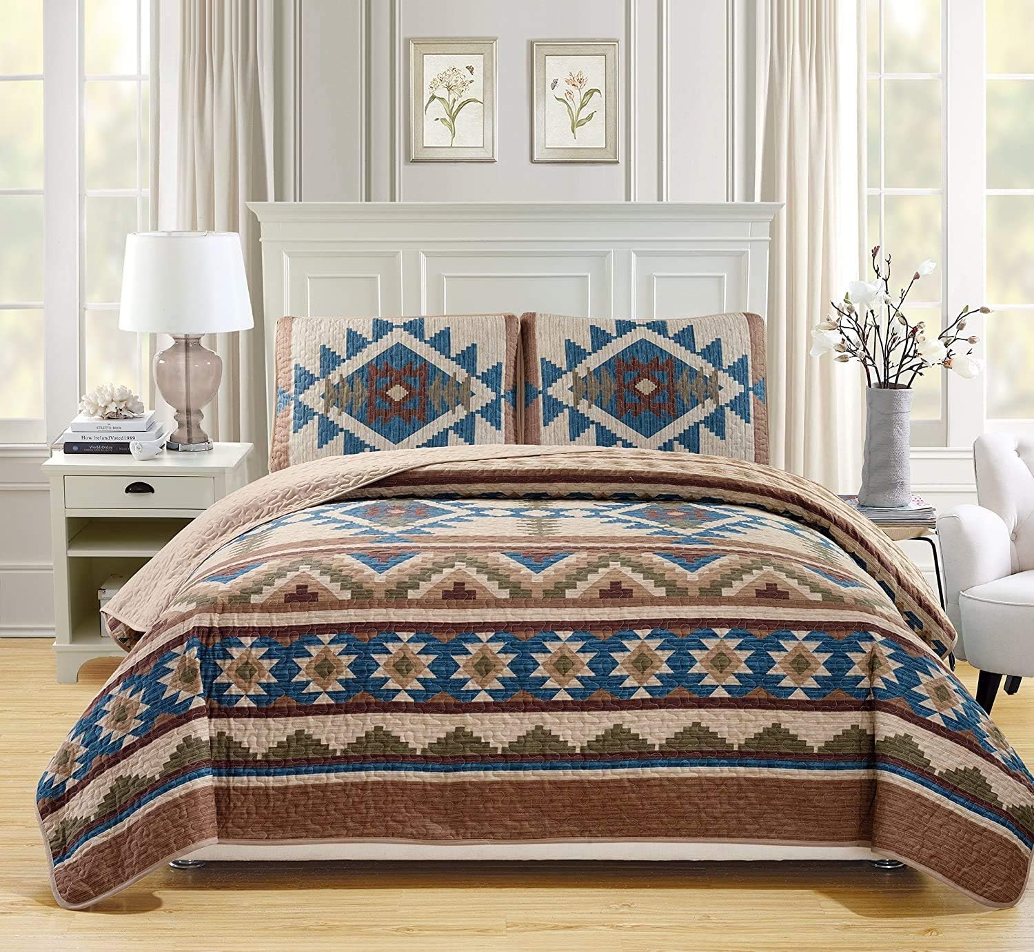 Arizona, Twin AZORE LINEN Southwest Quilted Bedspread Set with