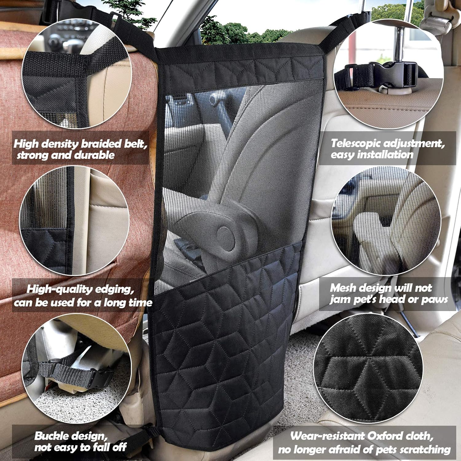 Car Dog Barrier, Dog Car Barrier Back Seat, Pet Barrier Front Seat, Dog Barrier for Car Between Seats, Dog Net with Adjustable Strap Clips, Easy to Be Installed Dog Barrier for SUV, Cars and Trucks : Pet Supplies