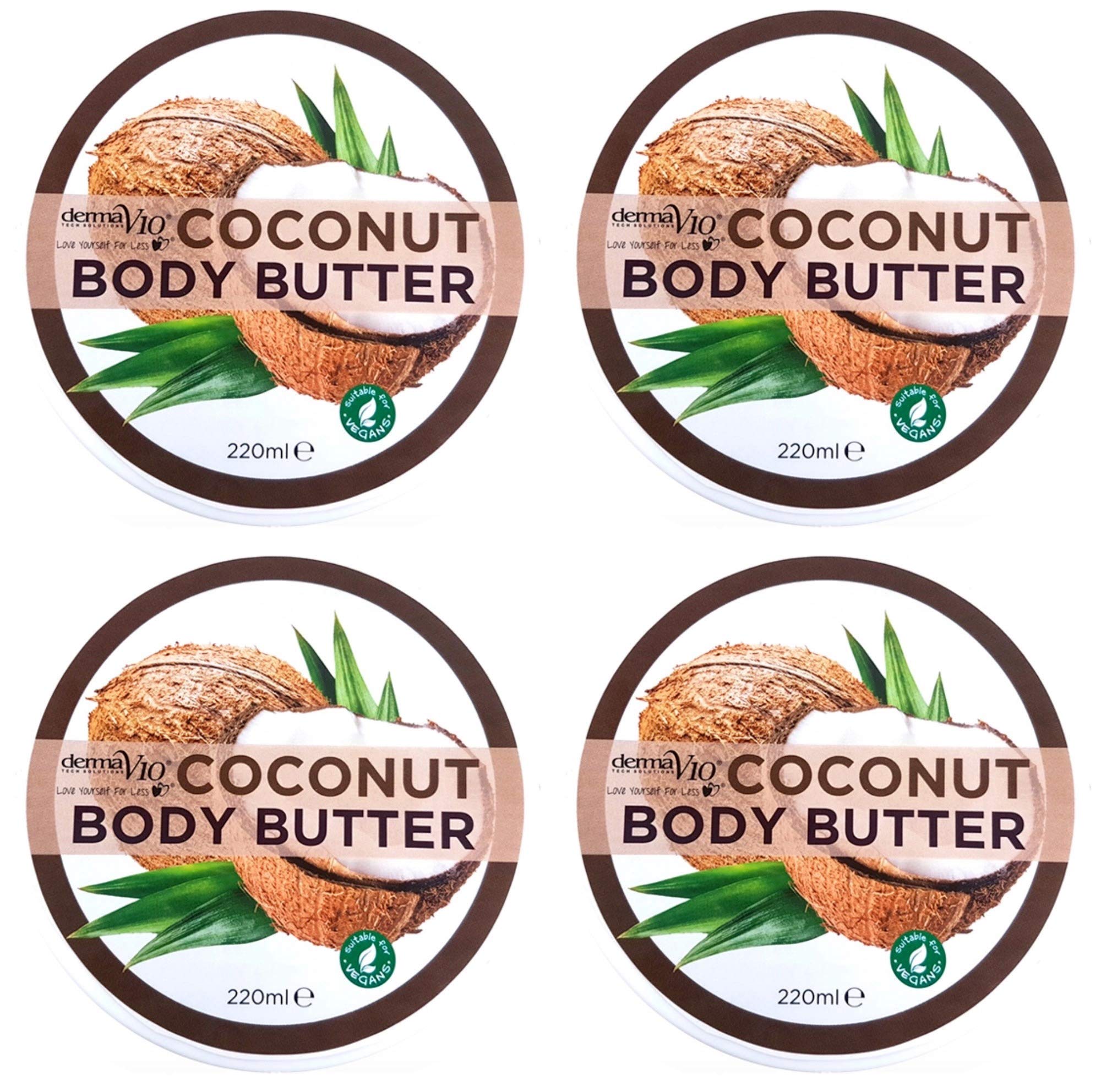 Derma V10 Body Butter Moisturising Cream Vegan Friendly 4 Pack (Coconut)