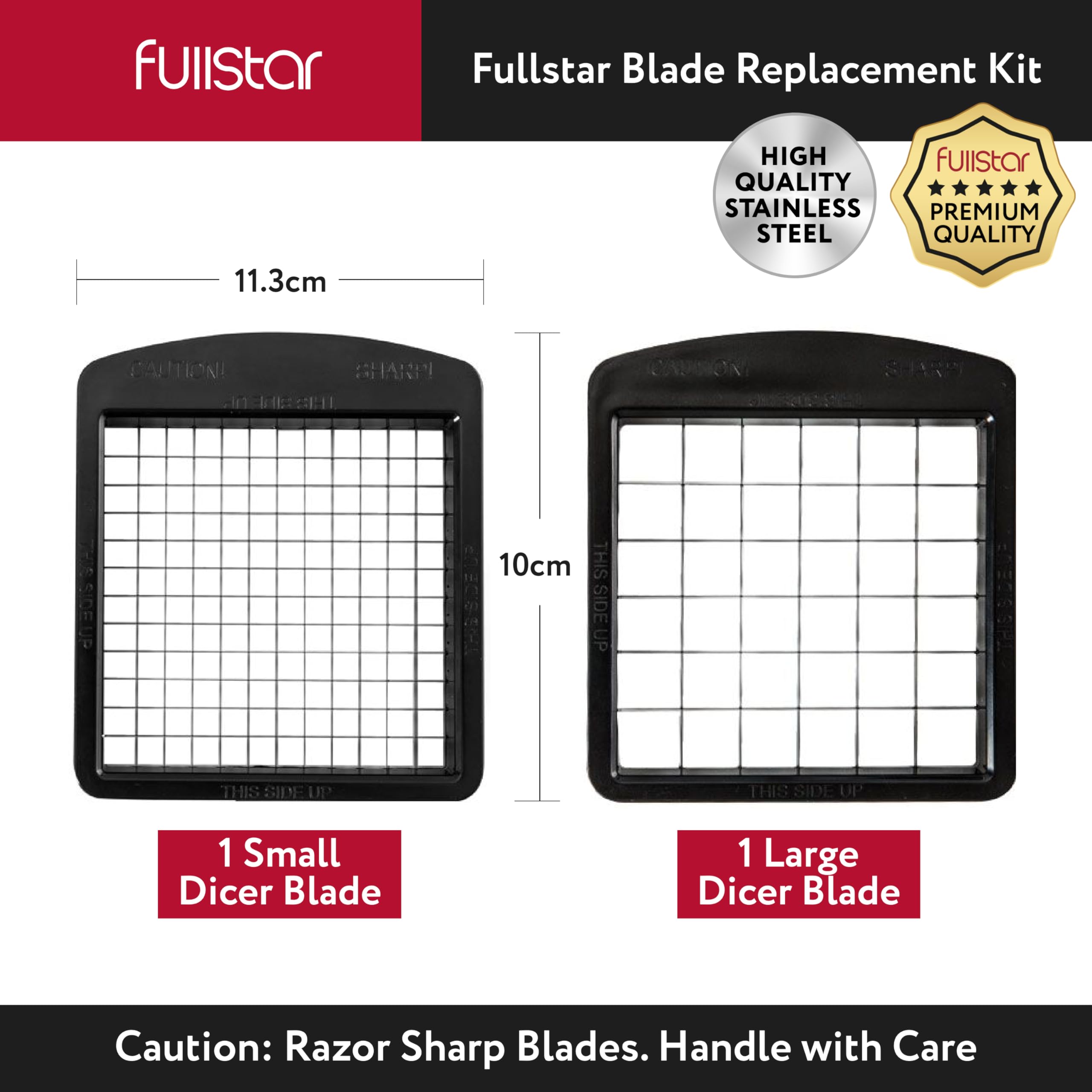 Fullstar Blade Replacement Set – Only Compatible with Select Fullstar Vegetable Chopper Models – 2pc Insert Set for Large Dice (Potatoes, Apples) & Small Dice (Onions, Tomatoes) – 3.9 x 4.4 inches