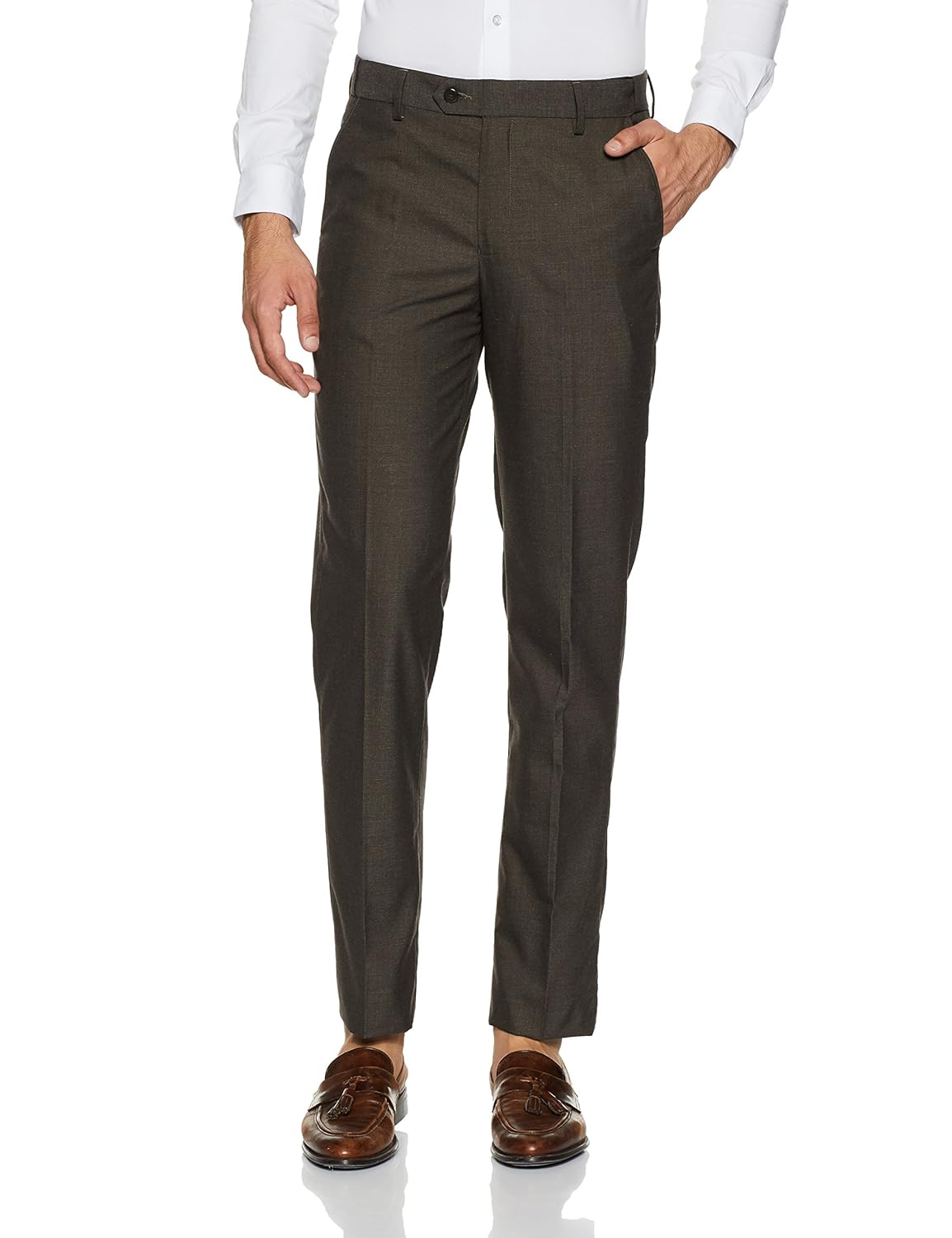 peter england men's slim fit formal trousers