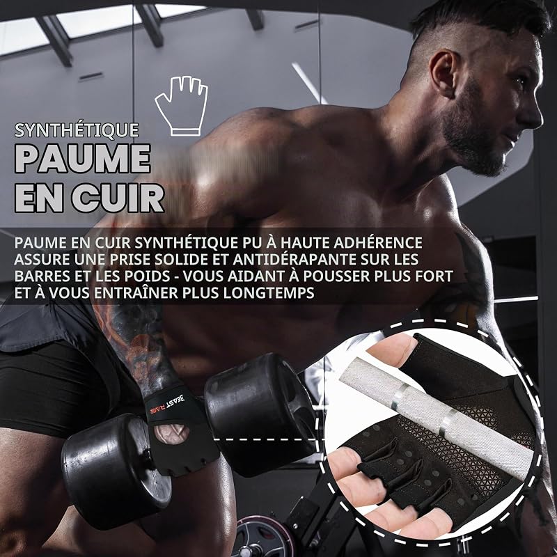 Gants de Fitness Respirants pour Hommes et Femmes Gants d'haltérophilie Bodybuilding Gym Exercice Anti-dérapant Crossfit Musculation Cycling (Noir, M)