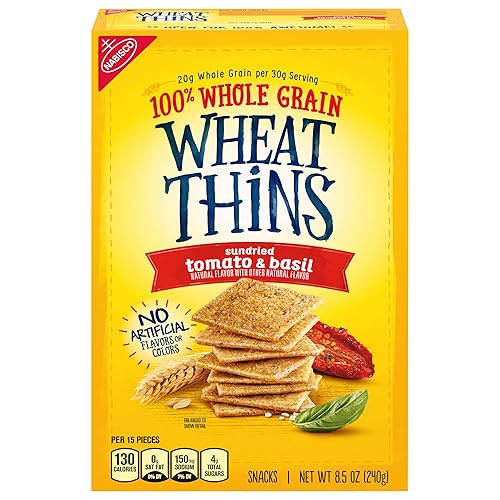 Wheat Thins Sundried Tomato & Basil Snacks, Whole Grain Wheat Crackers, Snack Crackers, 8.5 oz