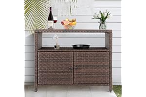 INTOBOO Outdoor Storage Cabinet, Wicker Rattan Storage Cabinet with 2 Doors, Shelves & Polystyrene Top, Durable and Versatile Storage for Patio, Pool, Garden, Indoor, Kitchen (Brown)