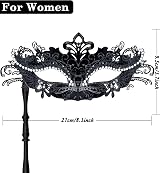 SIQUK Couple Masquerade Masks Phoenix Tail Black Venetian Party Halloween view 3