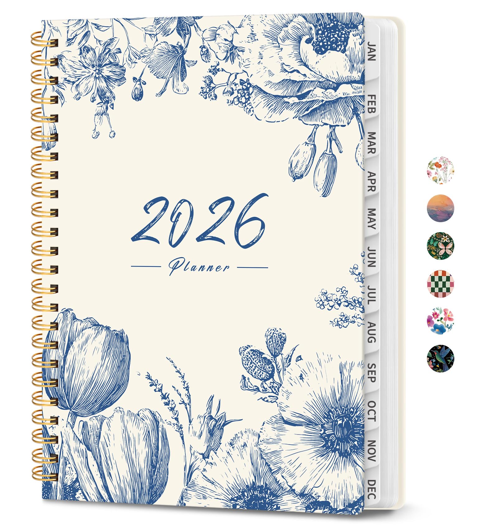 Photo 1 of 2026 Planner, Weekly and Monthly Calendar Planner for Women, Jan 2026 - Dec 2026, Hardcover Planning Agenda book with Tabs, Spiral Bound, Inner Pocket, Perfect for School Office Supplies, 6.3" x 8.5" - Blue Elegance