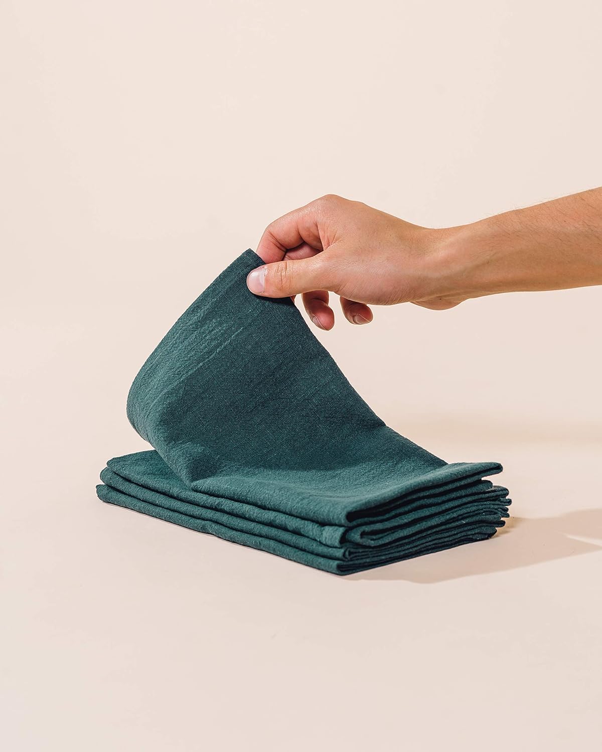 Caldo Linen Dinner Napkins - Rustic- Soft and Durable Cloth- Washable and Reusable - 4 Pack - 20x20 inch (Coral): Home & Kitchen