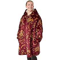 Harry Potter Womens Wearable Blanket Hoodie | Adult Fleece Zip Up In Burgundy | HP Loungewear With Whole Hedwig Owl Print, Sherpa Lining And Pockets, Red, One Size