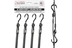 The Perfect Bungee 36" Adjust-A-Strap, Adjustable Heavy Duty Polyurethane Bungee Strap, Heavy Duty Nylon Hooks, Made in the USA, 4 Pack, Black