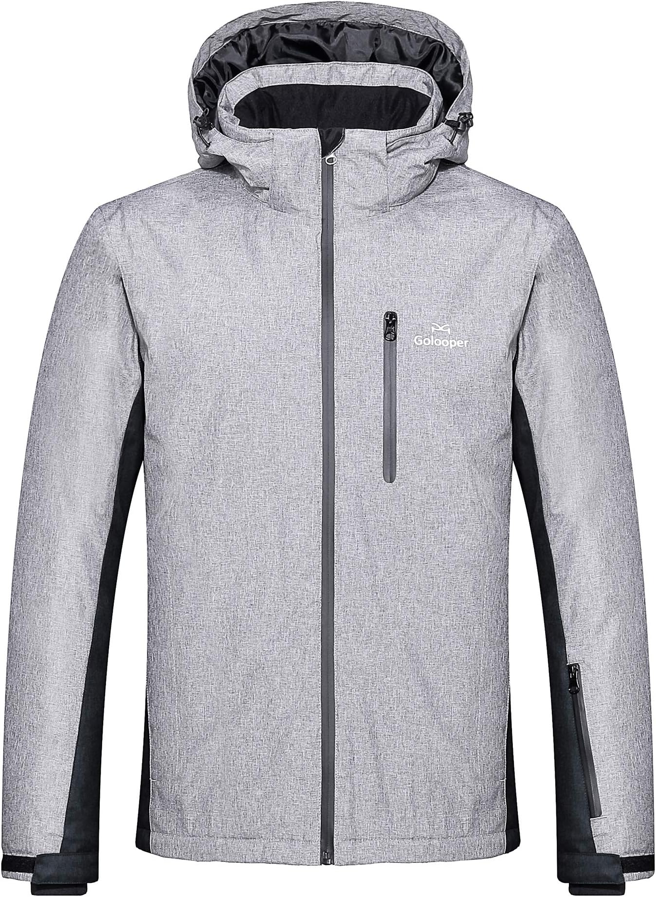GG Golooper Men's Mountain Ski Jacket Grey Outdoor Snow Parka Warm Winter Coat with Detachable Hood