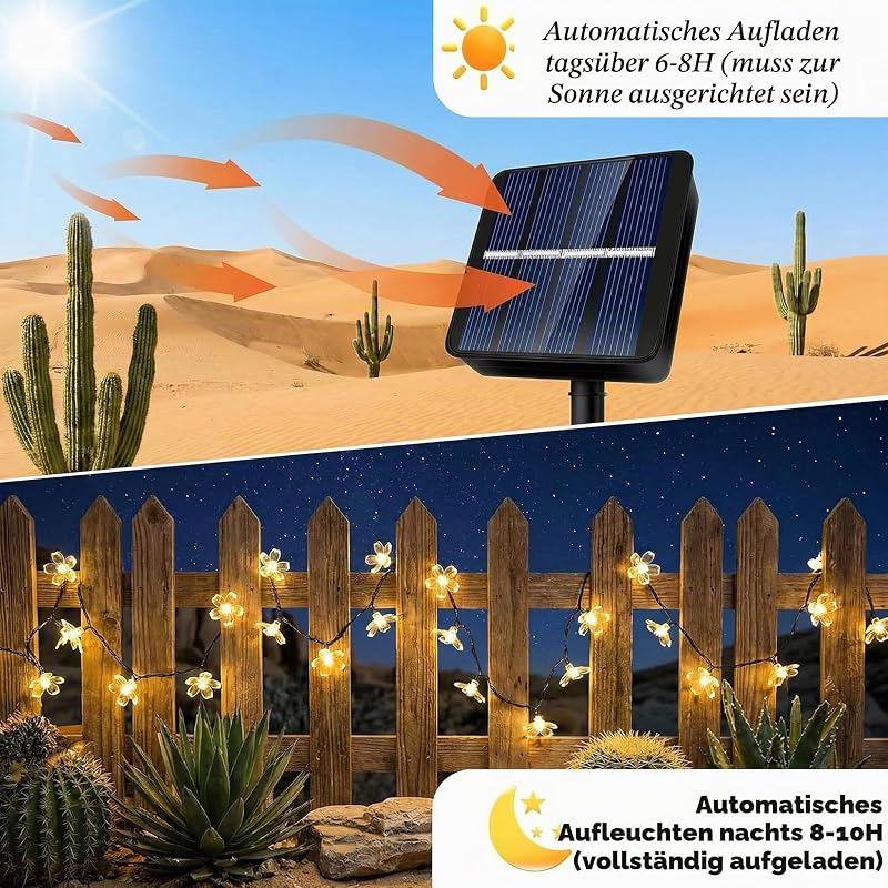 Lichterkette Außen Solar, 11M solar lichterkette außen Blume 60 LED Wasserdicht 8 Modes mit Speicherfunktion LED Blühen Blumefür Garten Terrasse Balkon Party Hochzeit Patio Dekoration