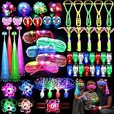 73PCS Glow in the Dark Party Supplies for Kids Adults, Light Up Party Favors with Glow Glasses, Spinner Bracelets, Slingshot, Bulk Glow Party Favors for Kids Halloween, Neon Party Supplies Accessories