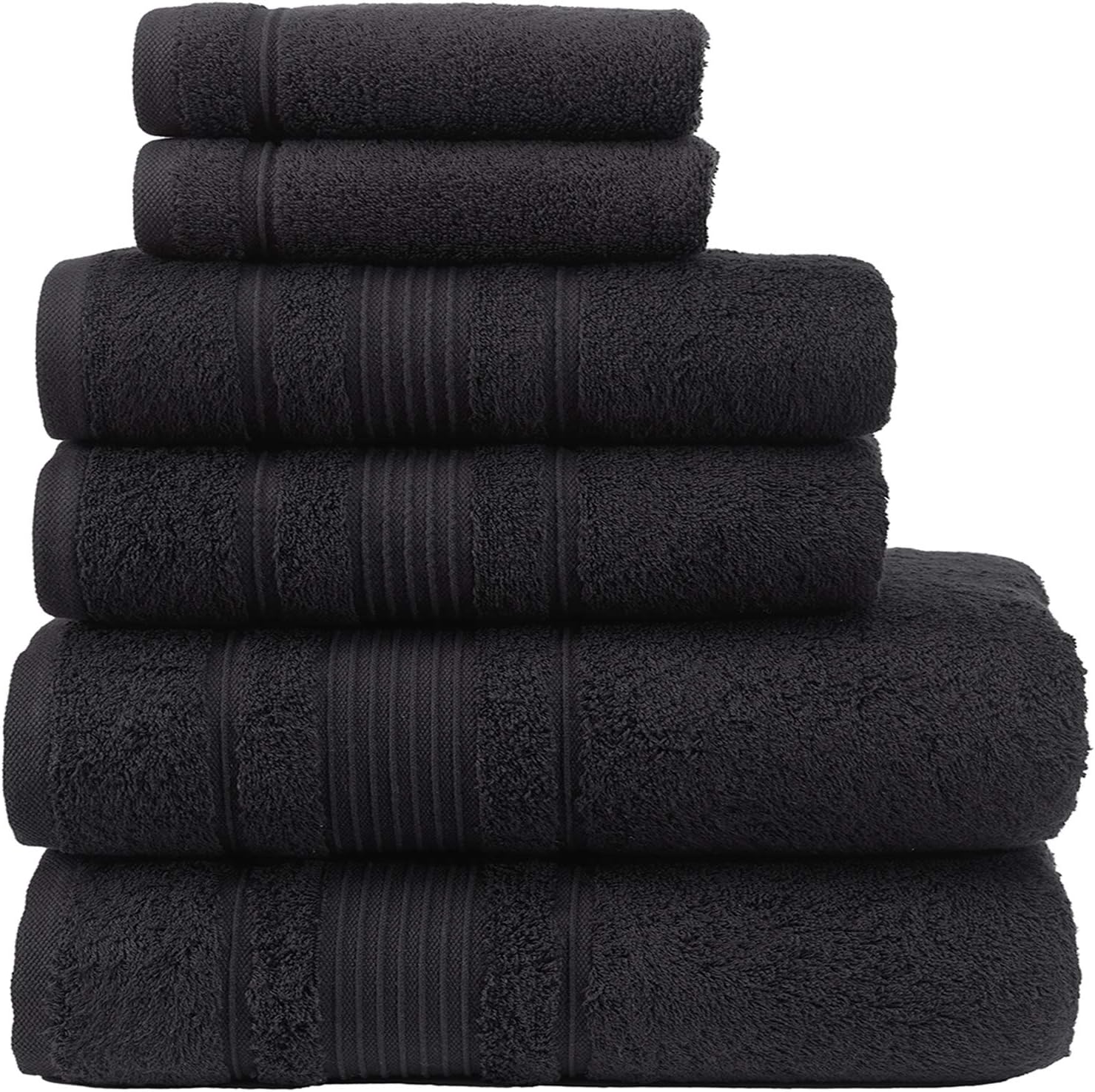 Qute Home Spa & Hotel Towels 6 Piece Towel Set, 2 Bath Towels, 2 Hand Towels, and 2 Washcloths - Black: Home & Kitchen