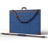 Large 24 x 36 inches Art Portfolio Bag, Fits ARCH D Blueprints, Posters & Art Prints, Waterproof Artist Case with Shoulder Strap, Durable Blue Carrying Tote for Architects, Designers & Students