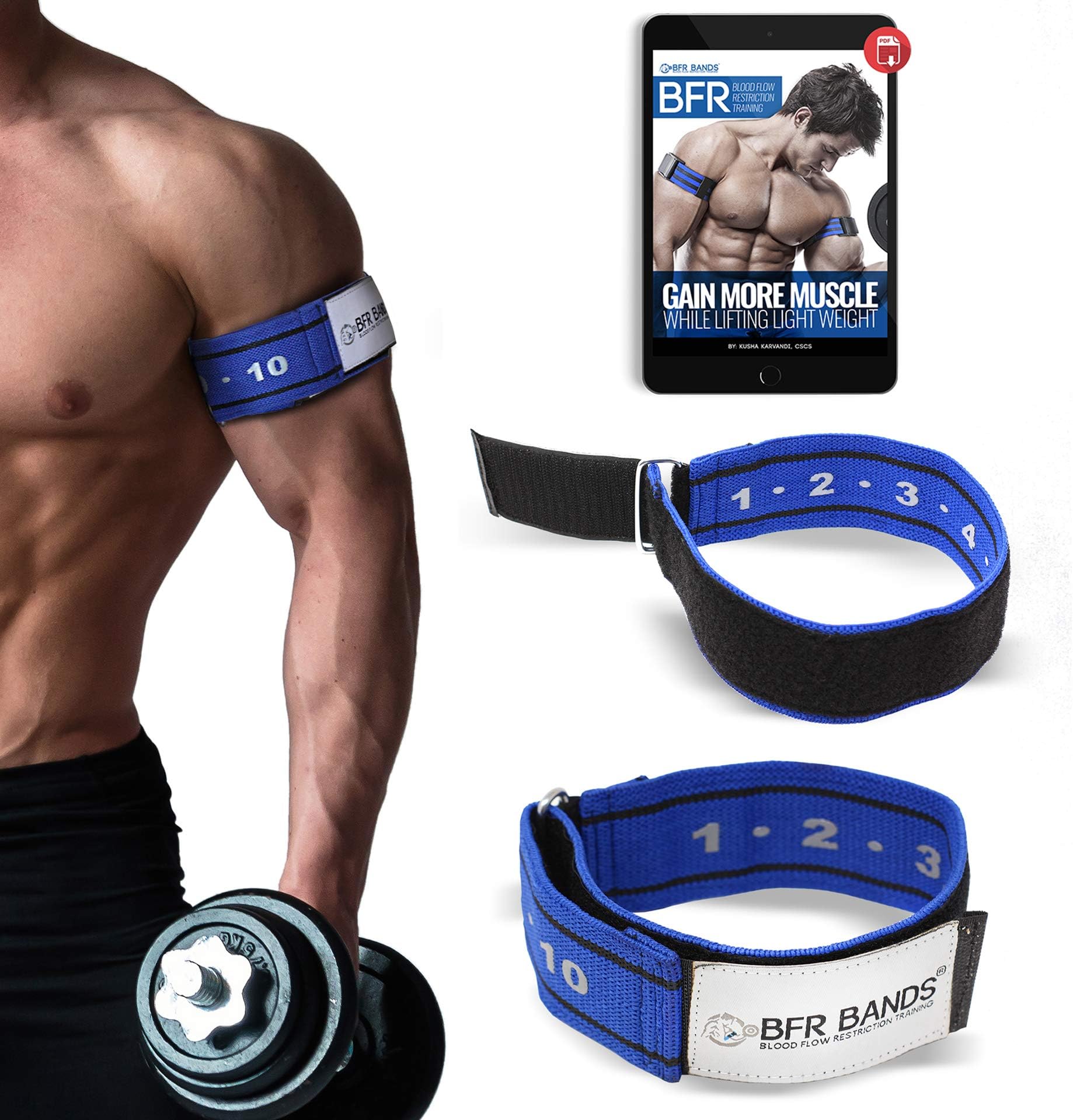 BFR BANDS Occlusion Training Bands, RIGID EDITION, Blood Flow Restriction Bands Give Lean & Fast Muscle Growth without Lifting Heavy Weights - Strong Adjustable Strap + Comfort Liner