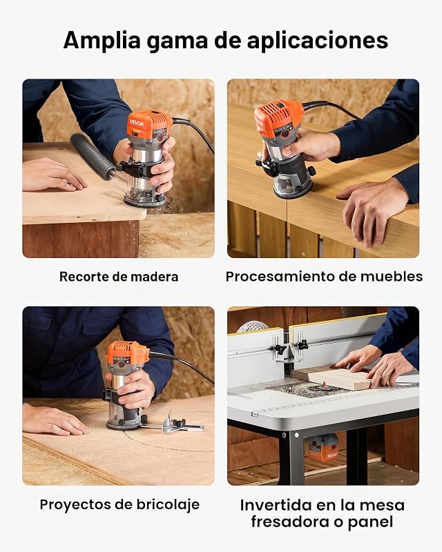 Fresadora de Madera 1 HP 710 W, Rebajadora Eléctrica de 6 Velocidades Variables, con Base Fija y Cubierta Antipolvo, Fresadora de Cantos para Carpintería, Proyectos de Bricolaje, con Cable