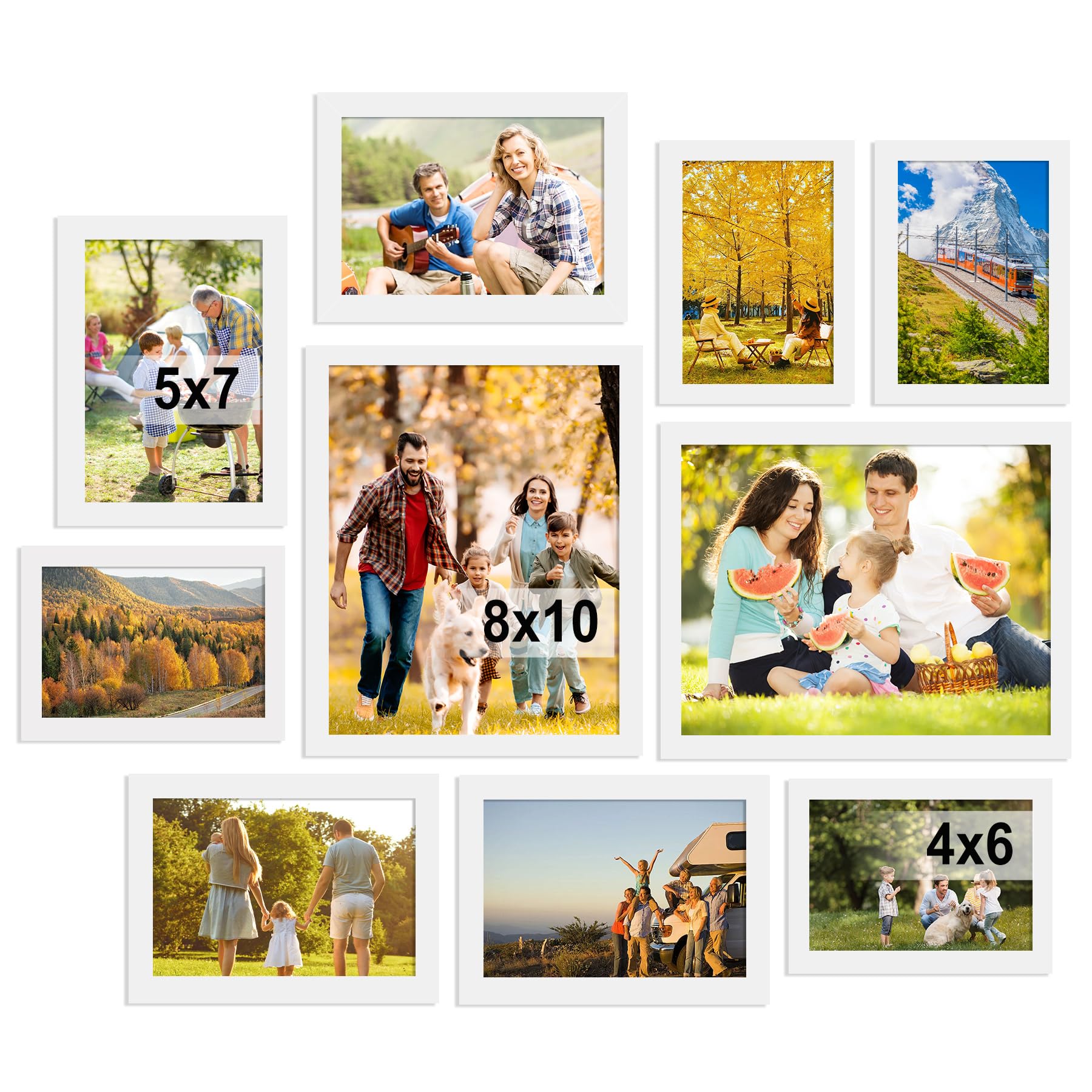 Photo 1 of BESCRCL 10 Pack Picture Frames Collage Wall Decor, Gallery Wall Frame Set for Tabletop or Wall Mounting Display, Multi Size with Two 8x10, Four 5x7, and Four 4x6 Photo Frames, White