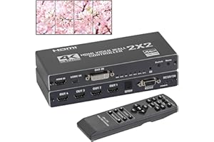4K HDMI Video Wall Controll 2x2, Video Wall Processor with RS232/DVI/Type-C Input, Support 90° 180° Rotation, IR Remote, SPDI