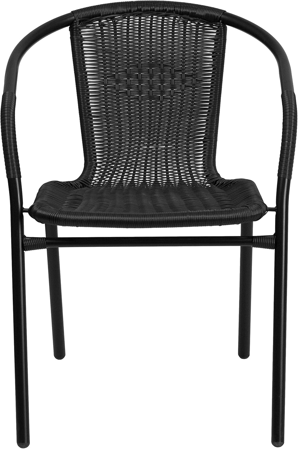 Flash Furniture 4 Pk. Black Rattan Indoor-Outdoor Restaurant Stack Chair: Furniture & Decor