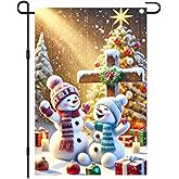 BlissYard Christmas Snowman Garden Flag 12x18 Inch Double Sided Snowmen with Cross Tree Gift Box Snowflake Small Yard Flag Holiday Decoration for Outdoor Porch Lawn Winter Seasonal Display