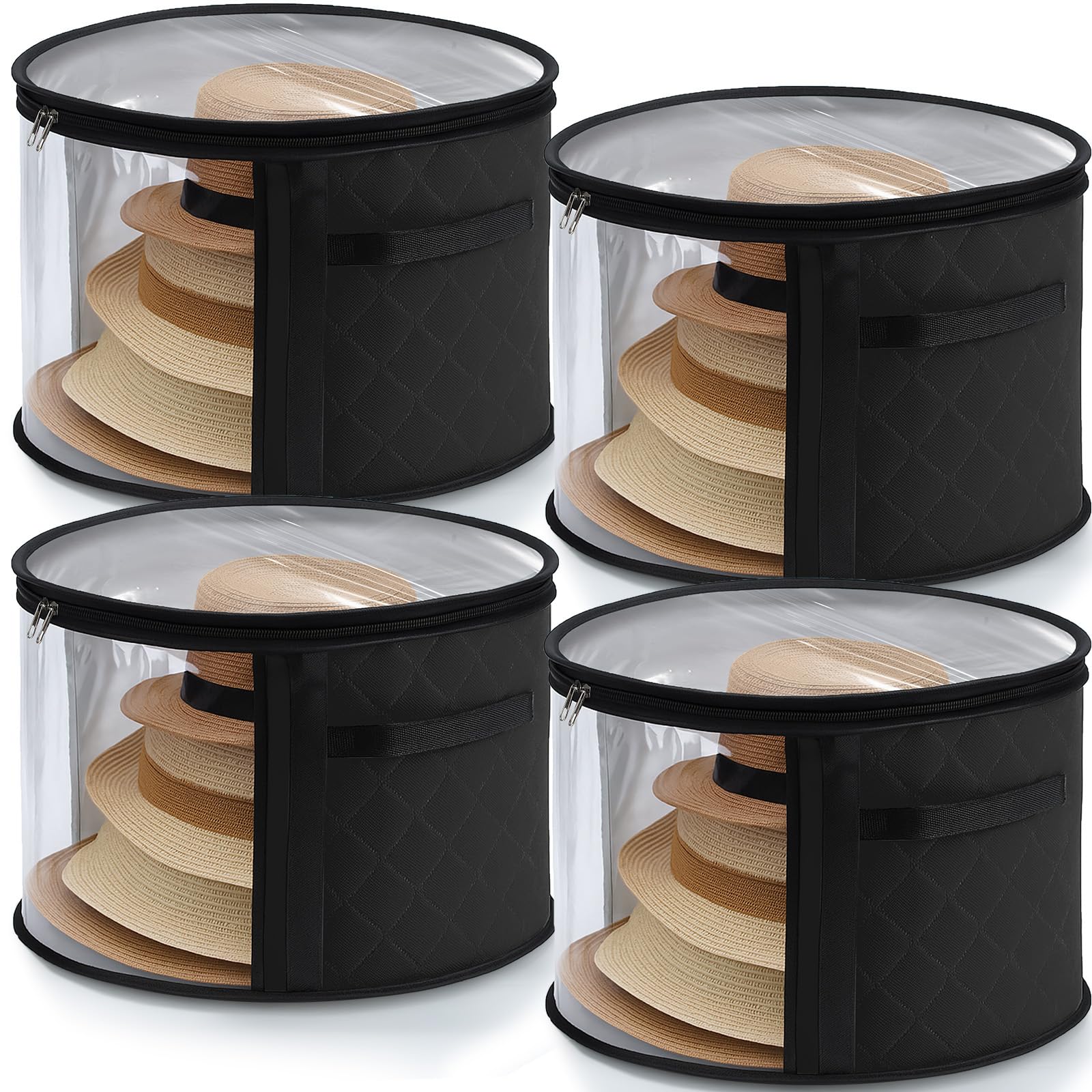 Photo 1 of AceOrbit 4 Pcs Oversized Clear Hat Storage Box for Women 16.5 x 10.4 Inch Cowboy Hat Storage Box with Lid Hats Bags for Travel Holds up to 7 Caps (Black,Classic Style)
