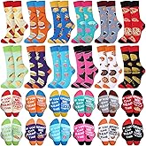 Leumoi 12 Pairs Snack Socks Food Theme Crew Socks French Fries Biscuit Burger Patterned Dress Stocking Gift for Men Women Food Lover