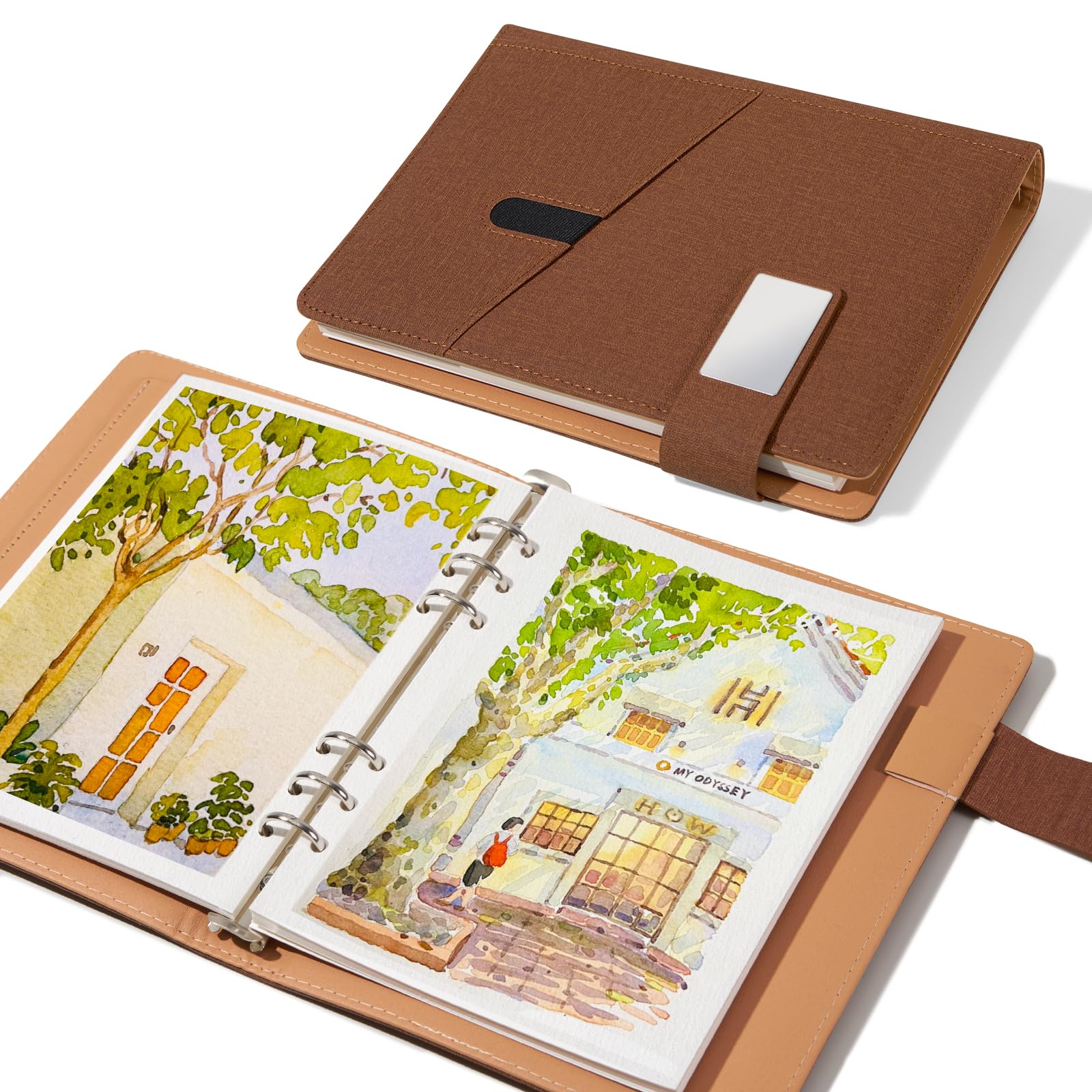 Lightwish Watercolor Sketchbook,100% Cotton Acid Free Watercolor Paper,300gsm/140lb Cold Press Watercolor Journal for Artists,Adults,Students,20 Sheets,9.25 * 6.3 Inches(Cloth Brown)