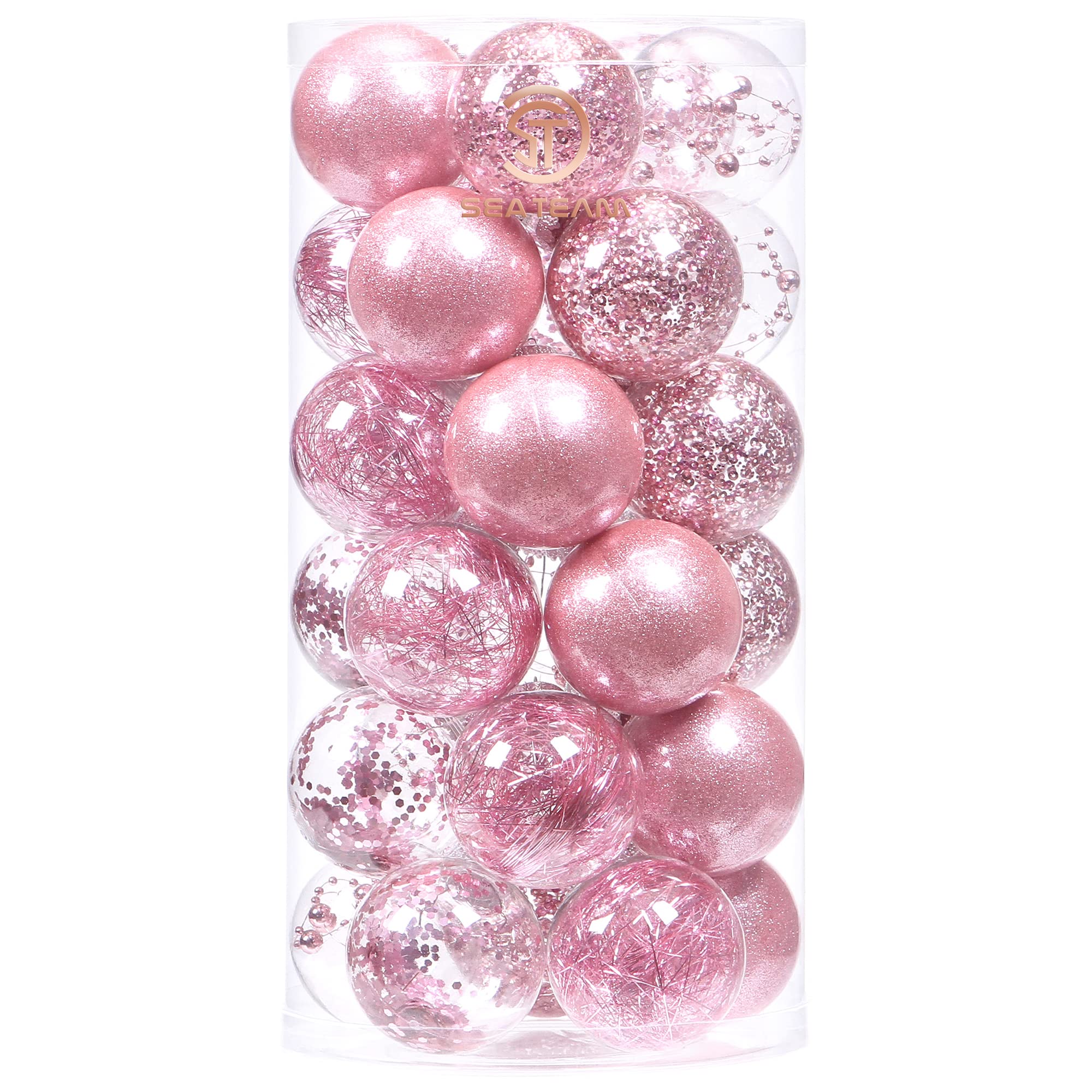 Sea Team 60mm/2.36" Shatterproof Clear Plastic Christmas Ball Ornaments Decorative Xmas Balls Baubles Set with Stuffed Delicate Decorations (30 Counts, Pink) — image 1