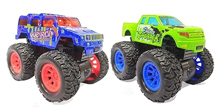 Popsugar Friction Powered Die Cast Monster Truck (2Pcs) with Rubber Wheels for Kids