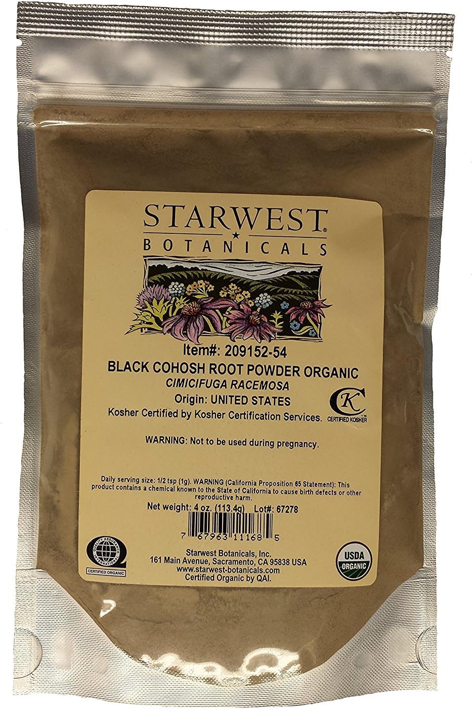 Black Cohosh Root Pwd Organic - 4 Oz,(Starwest Botanicals): Health & Personal Care